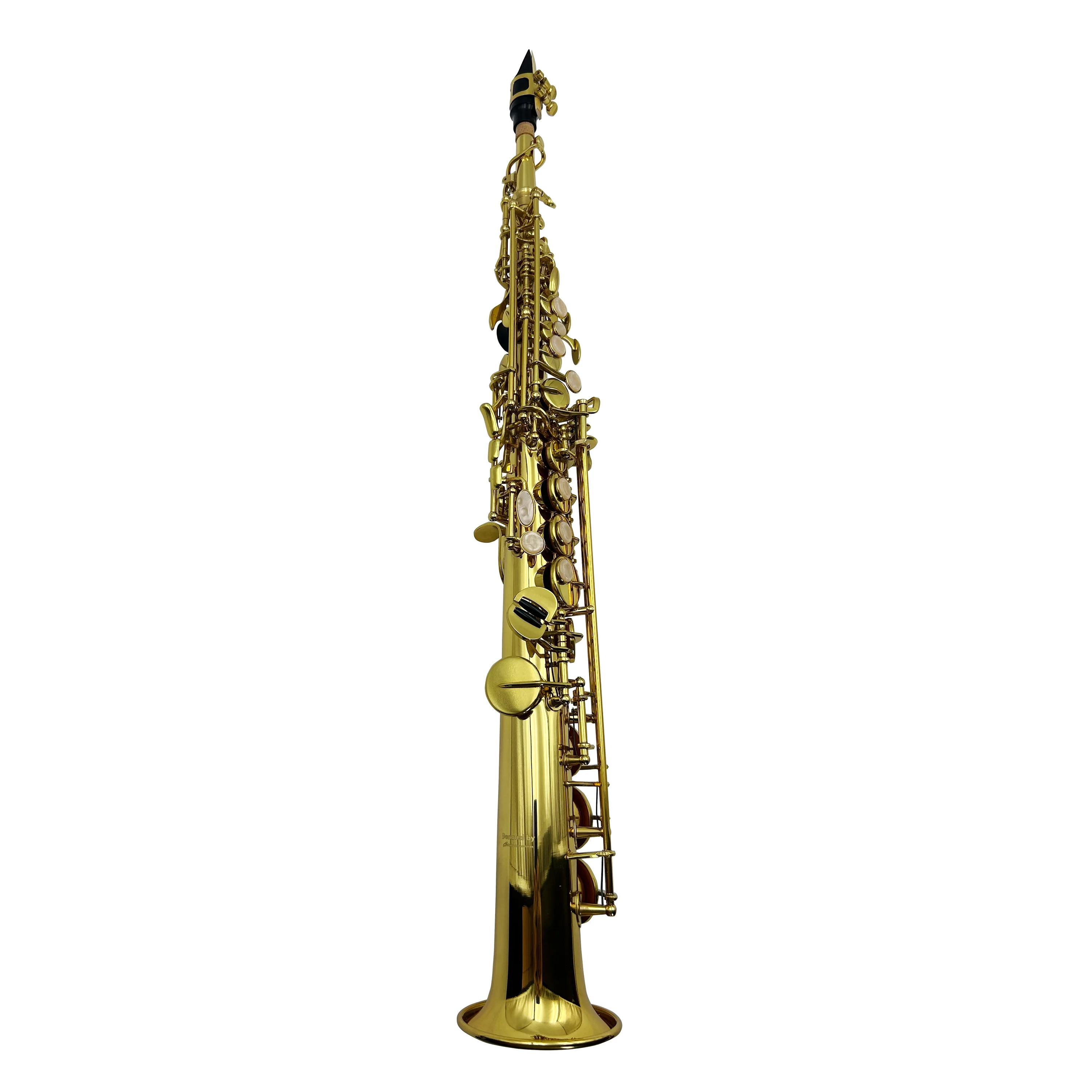 Bb Tone Soprano Saxophone Clear Lacquered Brass Body F# Key Handcrafted Flowers Woodwind Instrument