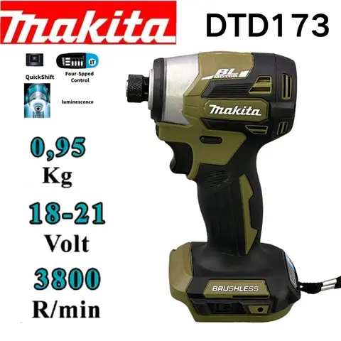Makita DTD173 18V LXT 무선 임팩트 드라이버 브러시리스 전기 드릴 스크루드라이버 목재/볼트/T1/T2 모드 트윈 LED 조명 180 N·m