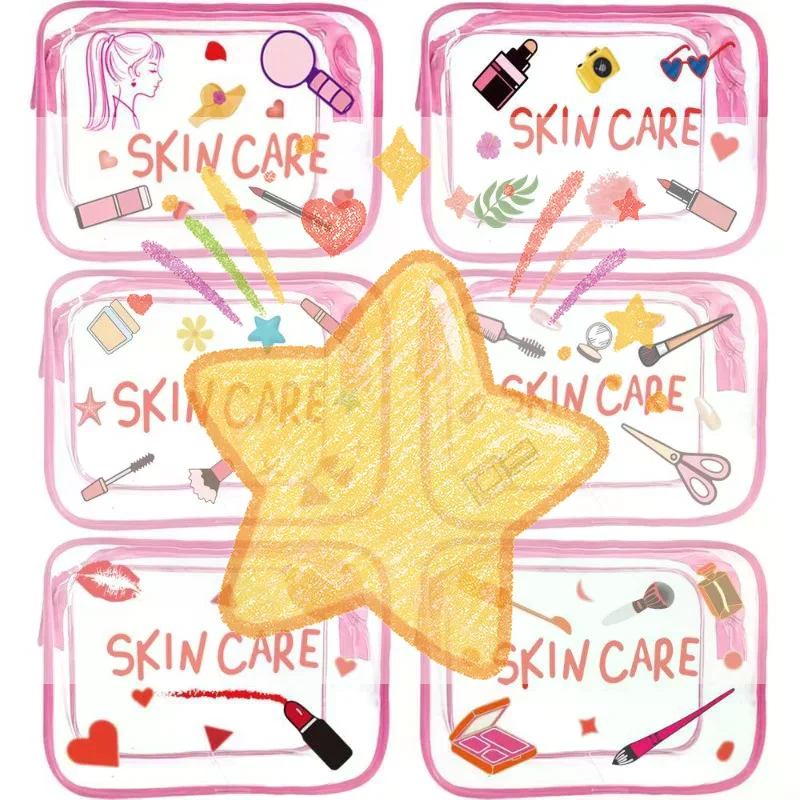 Convenient Transparent Makeup Bag Cartoon Pattern Multi-functional Drastring Storage Bag Large Capacity Cosmetics Bag