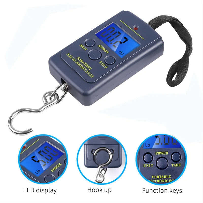 50 kg/10 g tragbare elektronische LCD-Handwaage, Reise-Hängewaage mit 100 cm langem einziehbarem Maßband