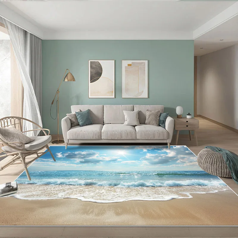 3D Sea Wave Large Rug for Living Room Children Room Sandy Beach Carpet Home Bedroom Creative Kids Room Non-slip Floor Mat Tapete