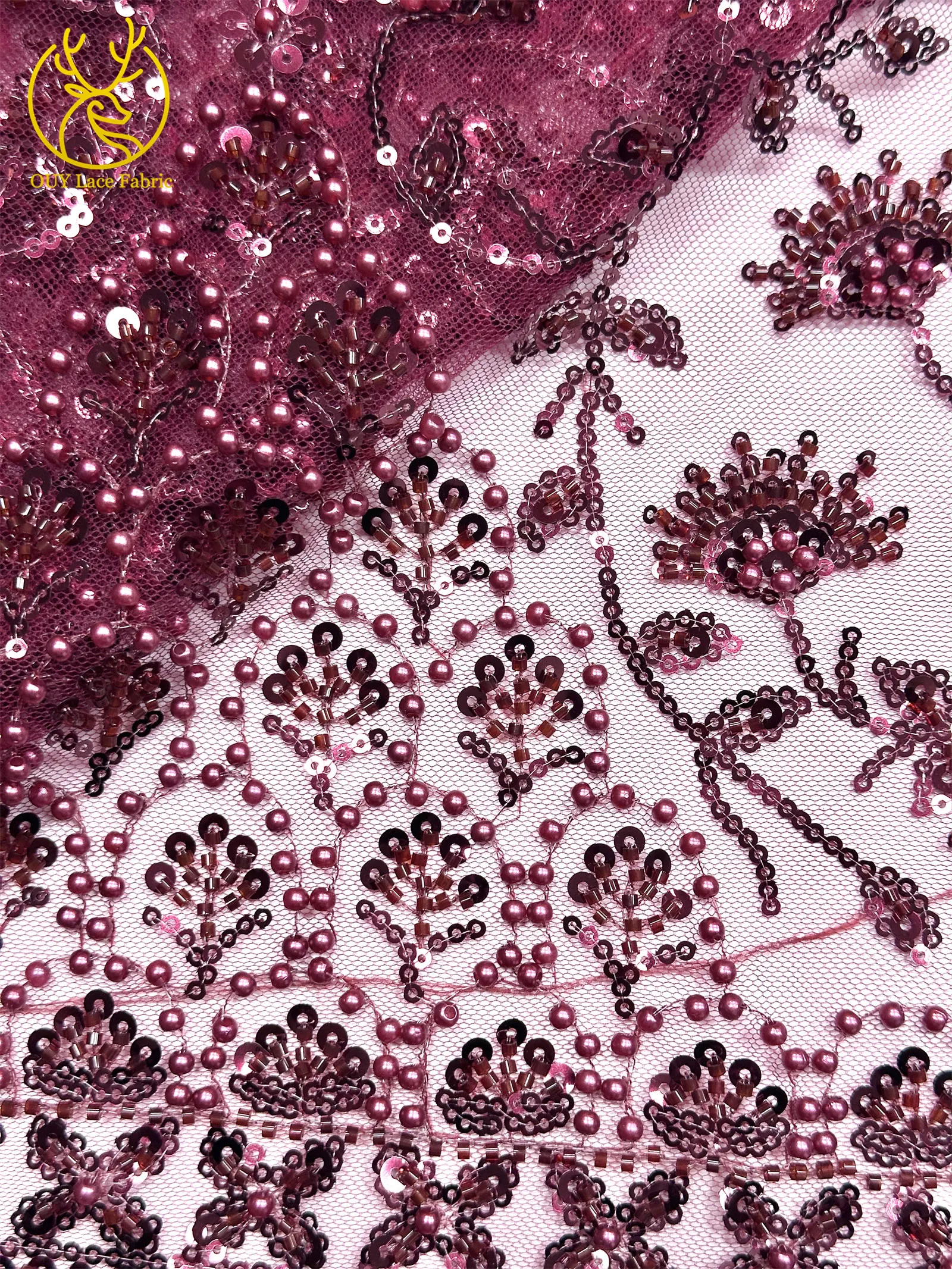 Afrikanischer Perlenstickerei-Spitzenstoff 2026 Hochwertiger Nigerianischer Pailletten-Spitzenstoff Französischer Braut-Hochzeits-Abendkleid-Nähstoff 5Y – Detail 21