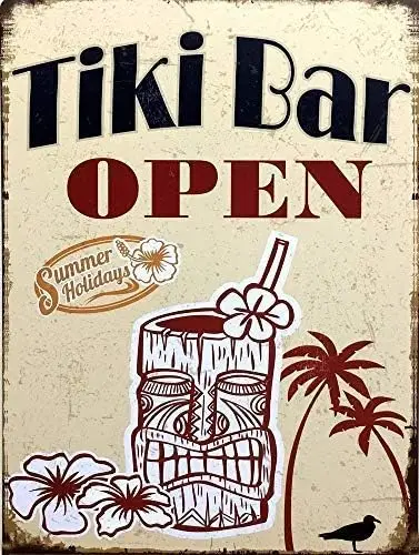 Unoopler Tiki Bar Open Retro Metal Signplaque Gift Bar Pub Vintage Metal Signs 8x12