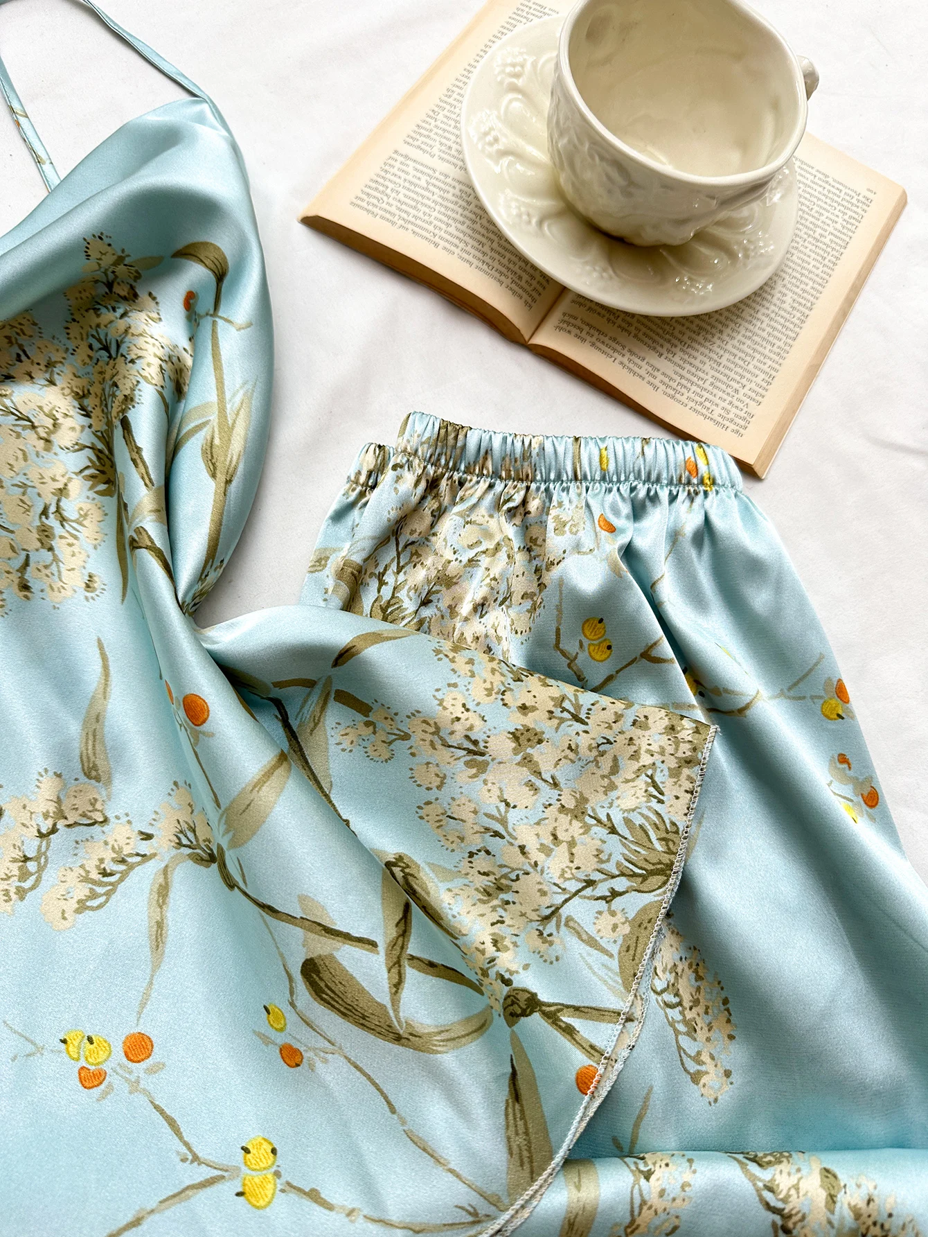 Small Cherry Print Pajamas Set Spring Summer Halter Pants Two Piece Thin Home Wear Women image 5
