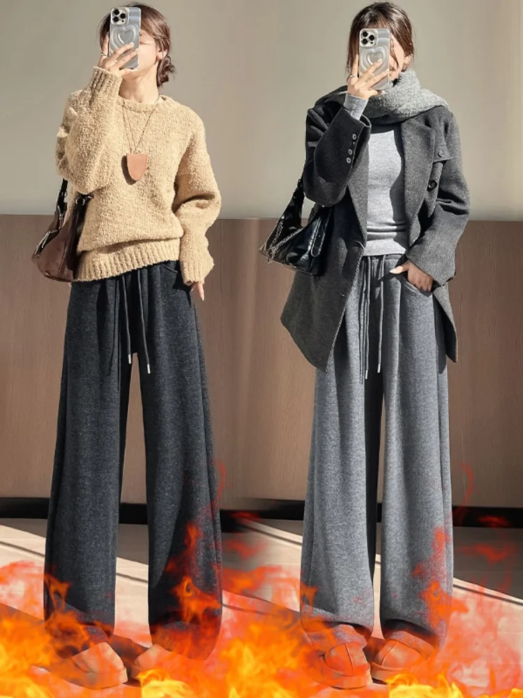 Bla Fce 裏地付きワイドレッグパンツ レディース レイジー スレ クラウドパンツ ナイフ ロングパンツ ハイウエスト ストレート チューブ 通勤パンツ