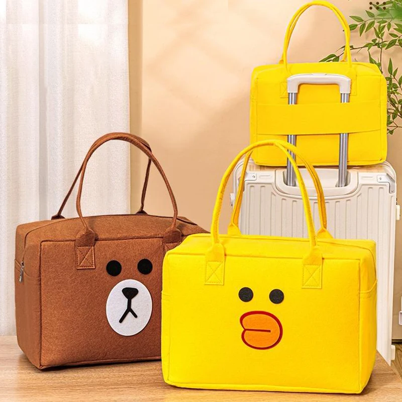 Cartoon Travel Felt Bag Large Capacity Storage Bag Portable Luggage Bag Felt Tote Bag Cosmetic Bag Women\'s Handbag