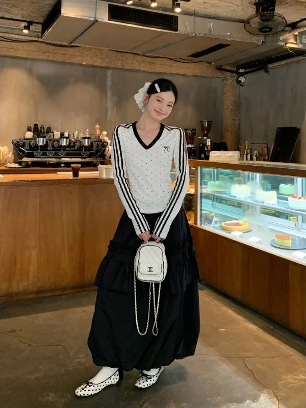 

plus Size 300 Pounds Women's High Waist Midi Black Pleated Skirt Fashionable A-Line Design Summer Casual Shape Pear Shape