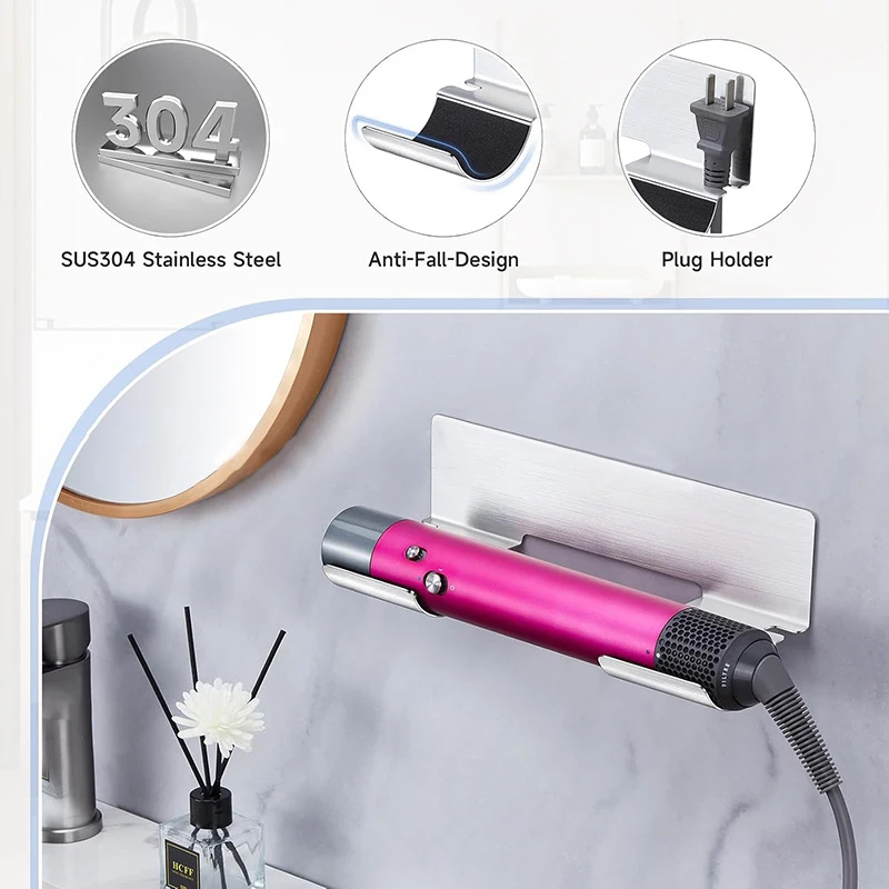 Hair Dryer Holder, No Drilling, Stainless Steel Hair Dryer Holder For Straighteners, Straightener Styler Accessories