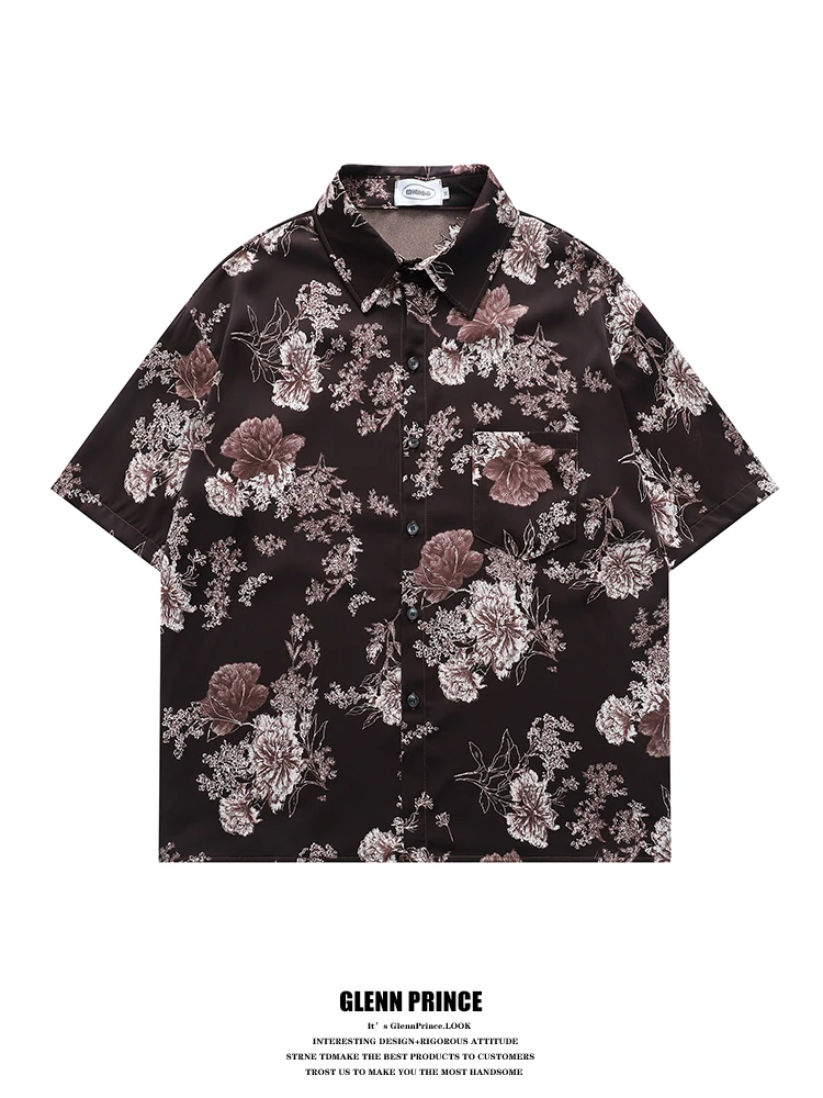 

Ele Floral Print Ice Silk ort Sve Men's irt Vintage Sle Comfortable Breathable Summer Faion Casual irt
