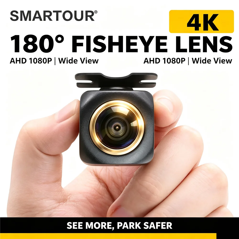 SMARTOUR Mini AHD 1080P car backup camera with 180° fisheye ultra-wide lens, dual signal CVBS/AHD switchable