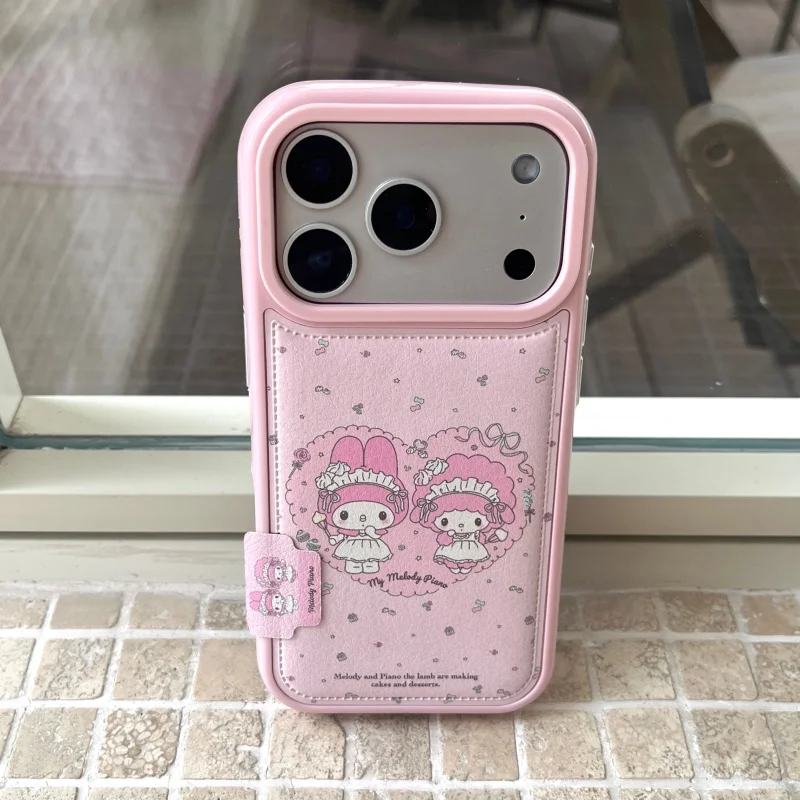 

Y2k Cute Pink Love Heart My Melody girl Phone Case For iPhone 13 14 15 16 17 Pro Max sweet Cartoon Melody leather Back Cover