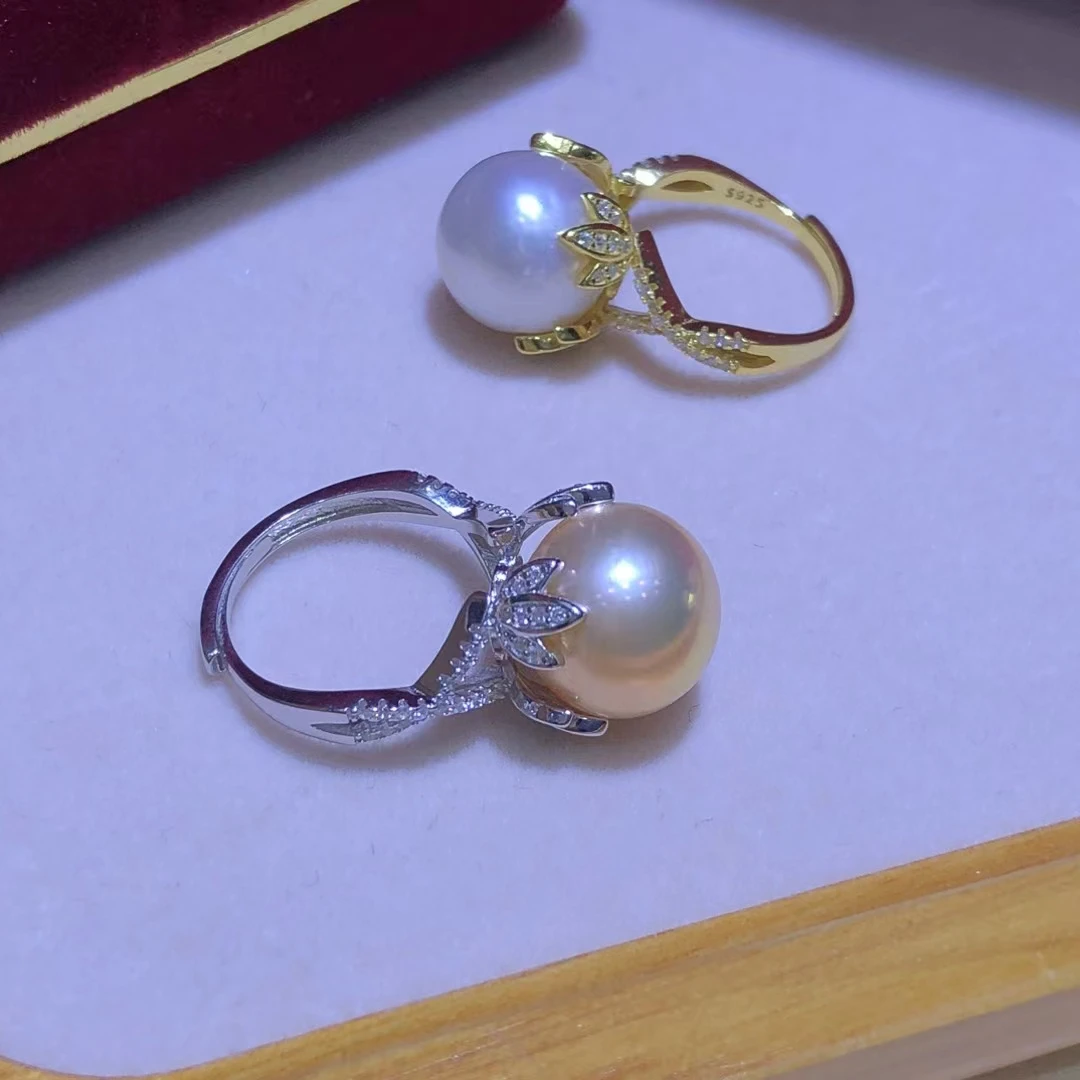 925 Sterling Silver Adjustable Ring Mount Settings Findings Mountings Accessory Parts Fittings for 12-14mm Pearls 5pcs/lot