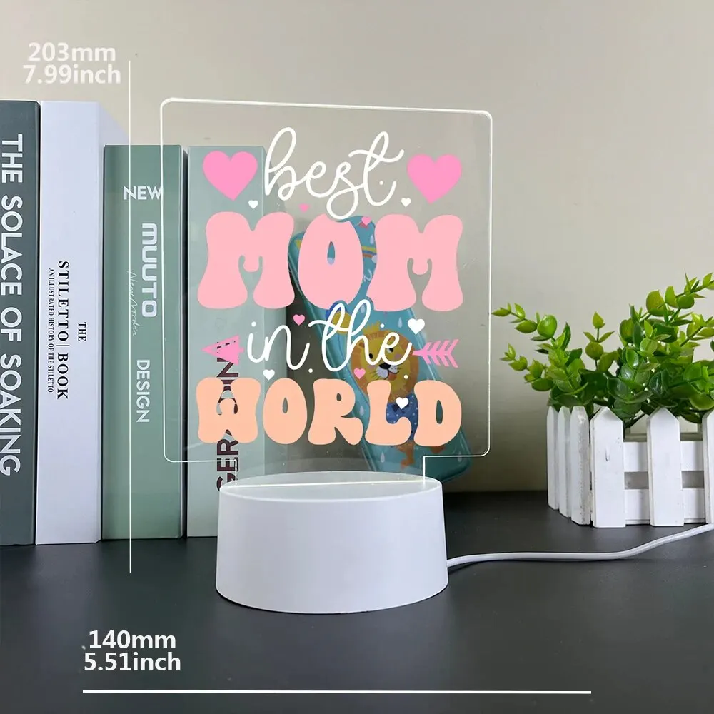 Colorful Print Text Acrylic LED Light For Mom Night Lamp Table Birthday Gift Bedroom Bedside Lamp Mother\'s Day Gift