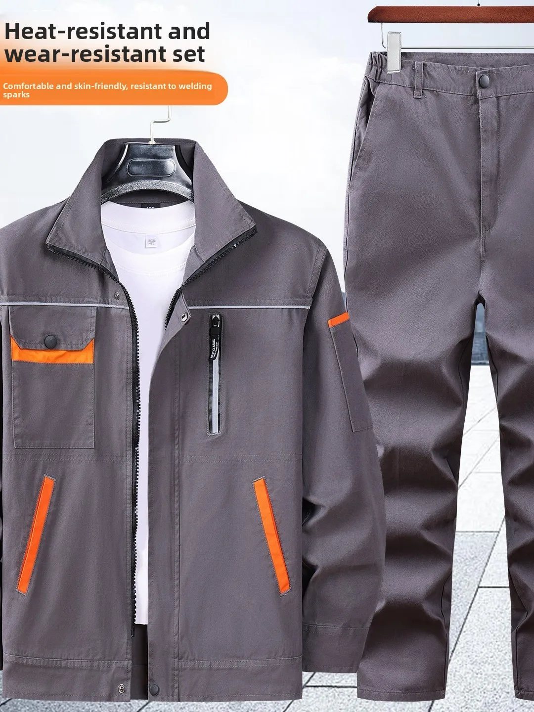 

Thiened Pure Cotton Work orm Set for Men Spring Autumn Welding Garment Wear Resistant Auile Maintenance O...