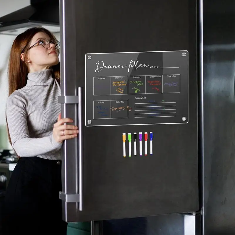 Magnetic Clear Calendar Board, Apagar seco, planejador semanal, Noteboard mensal, refeição
