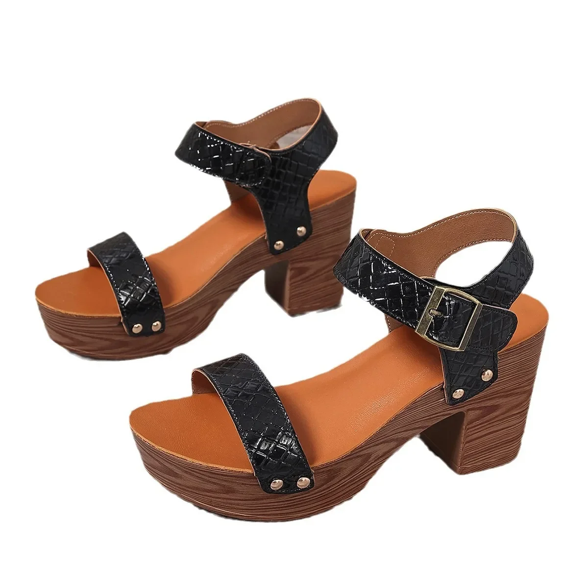

2025 High Heels Sandals Summer Chunky Platform Roman Sandals Woman Ankle Straps Vacation Casual Beach Shoes Plus Size 43
