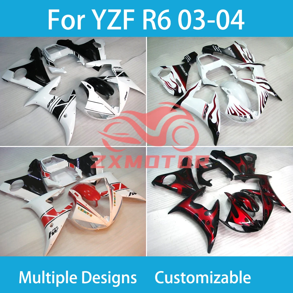 Aftermarket Fairings for Yamaha YZF R6 03 04 Complete Motorcycle Plastic Component Body Set Fairing Plastic Kit R 6 2003 2004