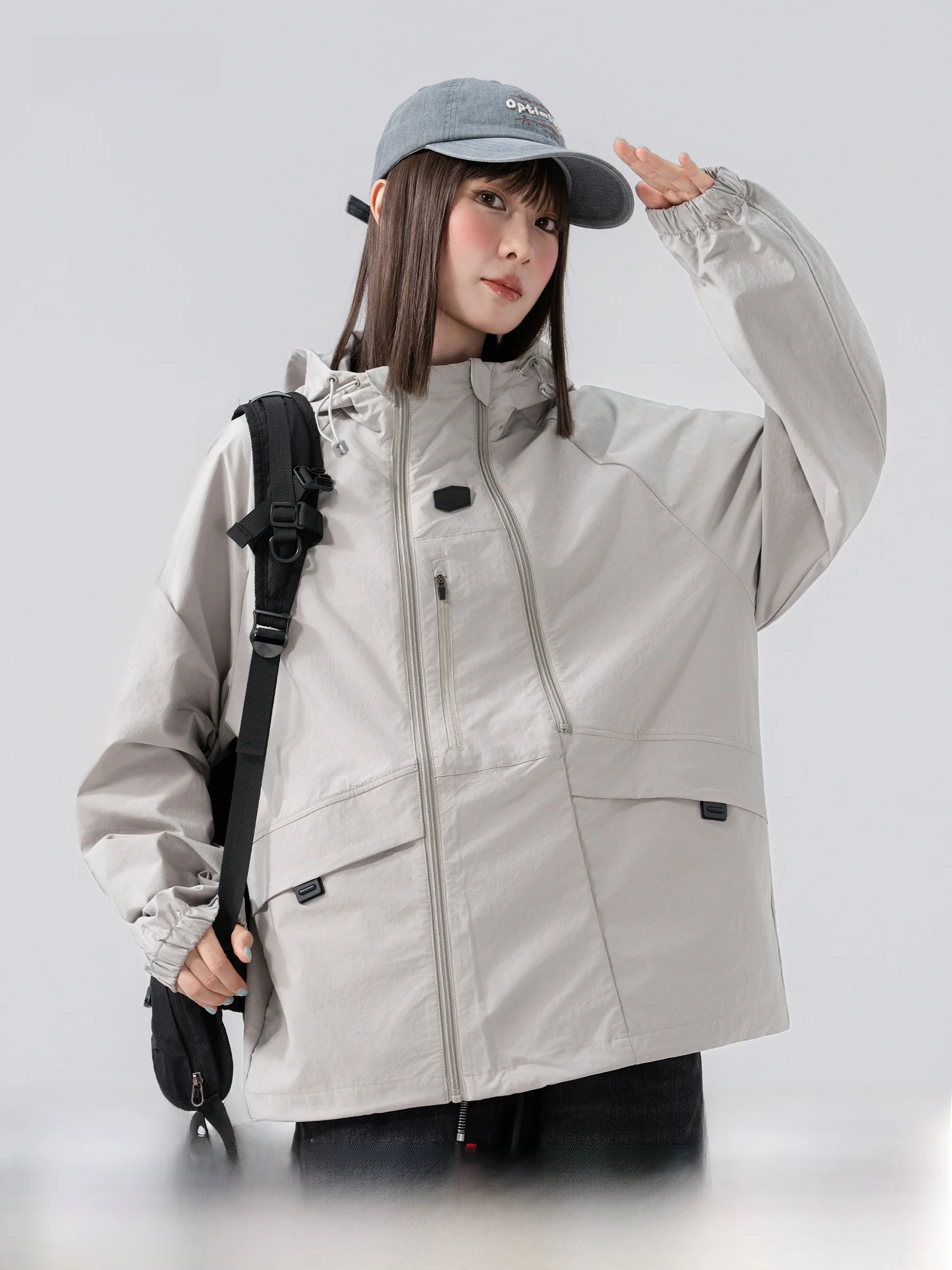 American Style Functional Hooded Jacket Double Zipper Men's Autumn Outdoor Commuting Loose Workwear  Coat Trendy