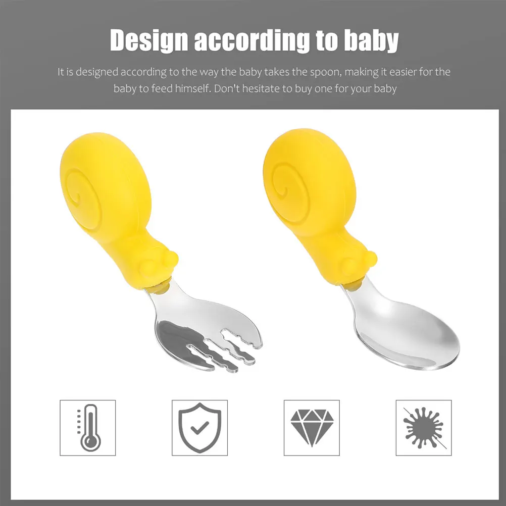 

Baby Tableware Stainless Steel Silicone Spoon Fork Set Lightweight Training Utensils Feeding Tools Dining Infant Accessories