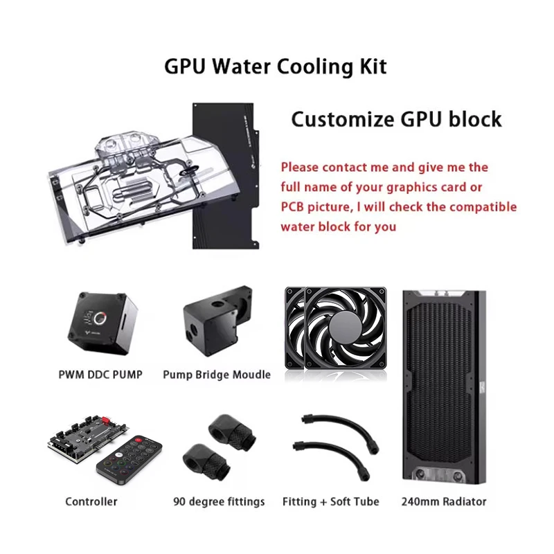 Granzon Water Cooling Kit for RTX 4070/ 4080/ 4090 / 7900 AIO GPU Block Pump 240mm Radiator PC Cooler G1/4'' Fittings Hose Tube