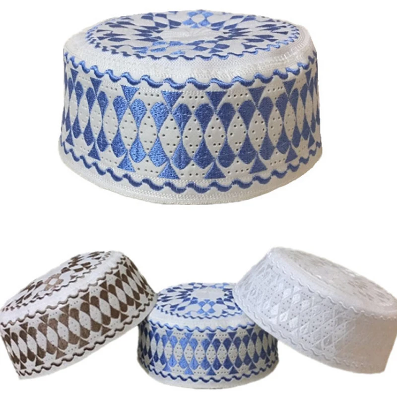 BOHOWAII Chapeau de prière musulman hommes Bonnet islamique casquette juive arabe broderie Bonnet Chapeau Musulman chapeaux