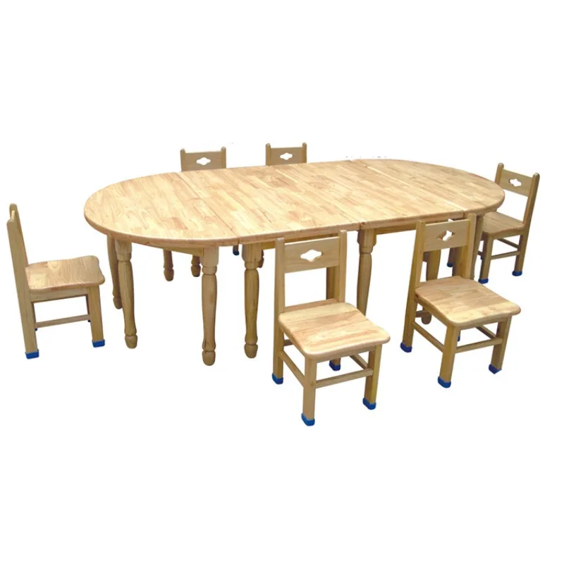 

Oval rubber wood desks and chairs