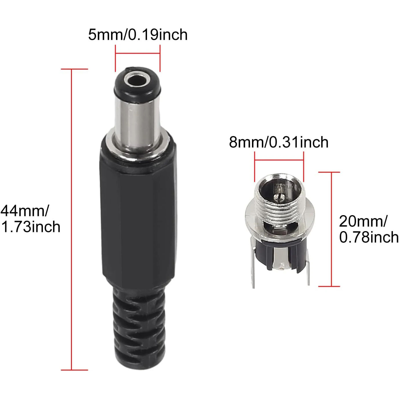 10/20 par 40 szt. Gniazdo zasilania DC żeńskie złącze do montażu panelowego 3-pinowe 5,5 x 2,1 mm z 5,5 mm x 2,1 mm DIY męskie zasilanie DC