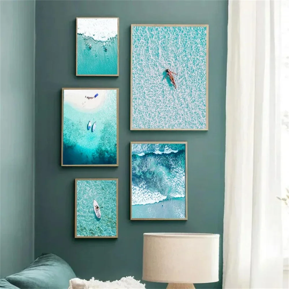 Beach Blue Ocean Wave Sea Water Surf Posters And Prints Coastal Seascape Canvas Painting Wall Art Picture Living Room Home Decor