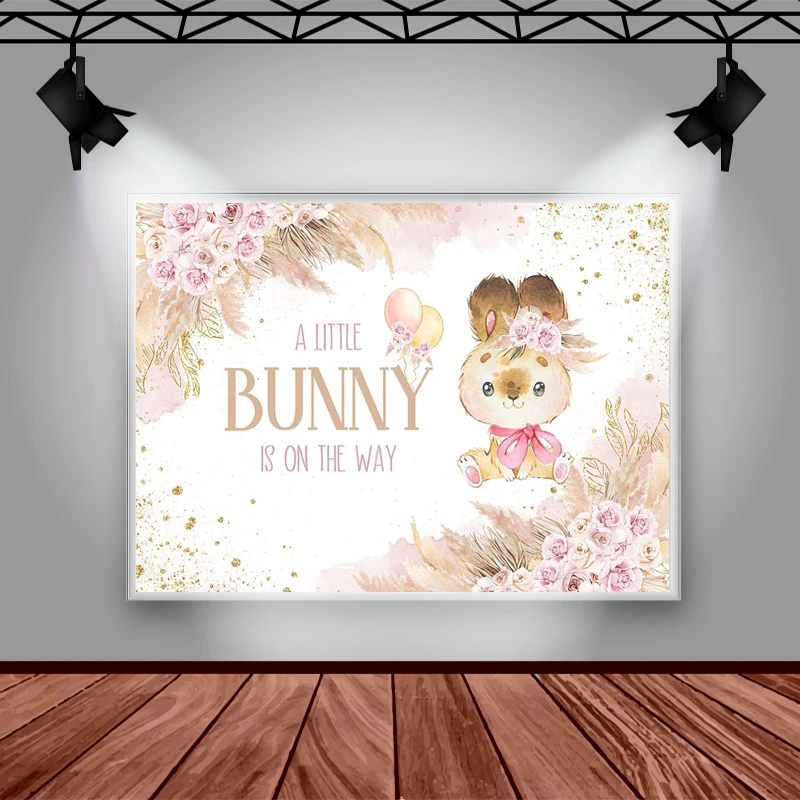 EIN Wenig Bunny Foto Wand Neugeborenen Dusche Porträt Hintergrund Böhmischen Stil Blumen Dekoration Kuchen Zerschlagen Fotografie Banner