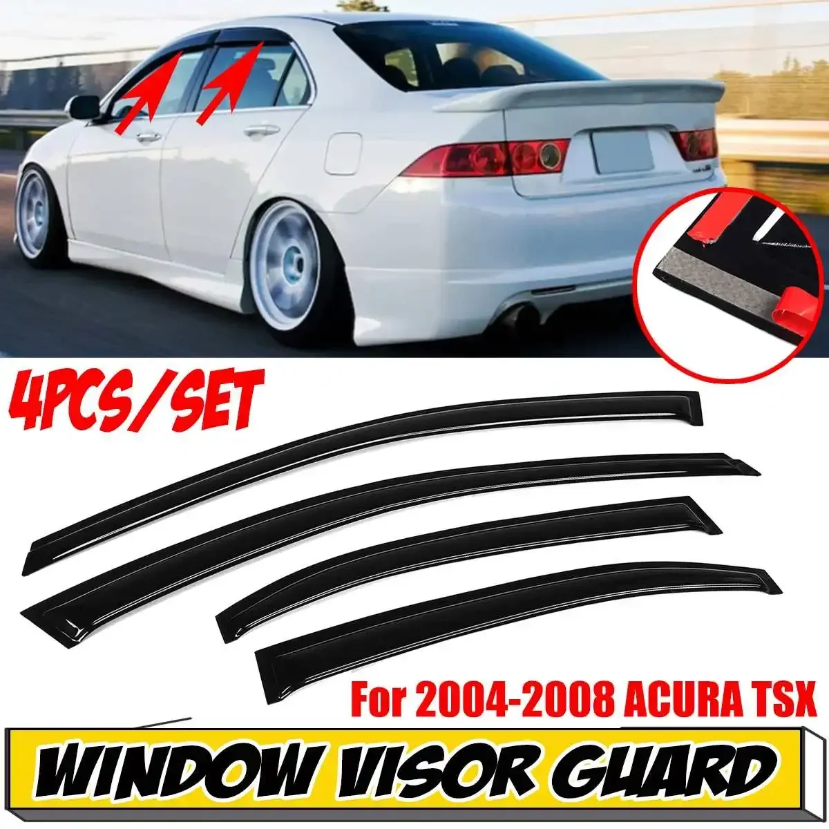 For ACURA TSX 4 Door Sedan 2004-2014 Car Door Window Vent Visor Deflector Rain Guard Awning Shelter Window Visor Rain Guard