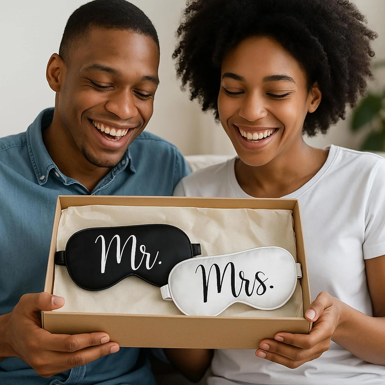 2pcs Mr and Mrs Sleep Mask Blindfold Wedding Games for Reception Wedding Night Bride To Be Honeymoon Just Married Gift Set