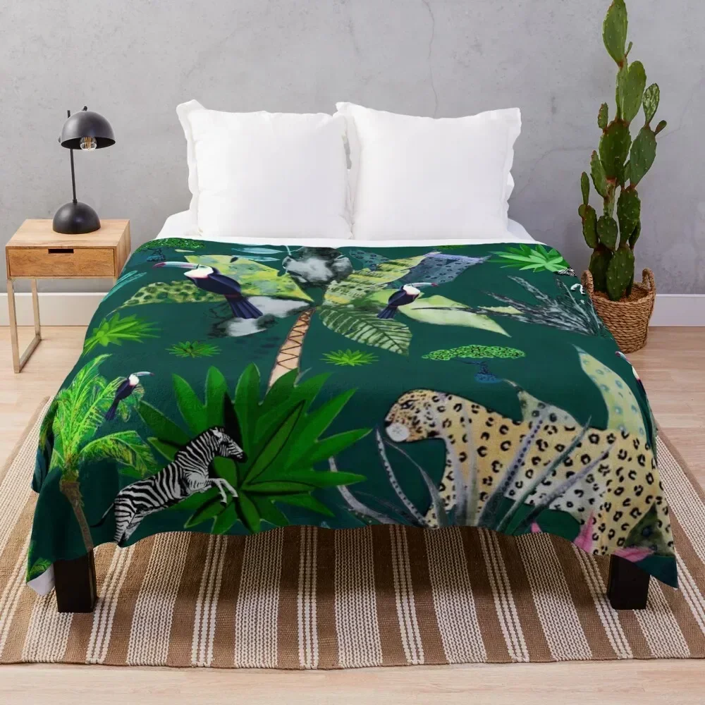 

Jungle Green Throw Blanket Multi Purpose Soft Warm Blanket for Home Travel