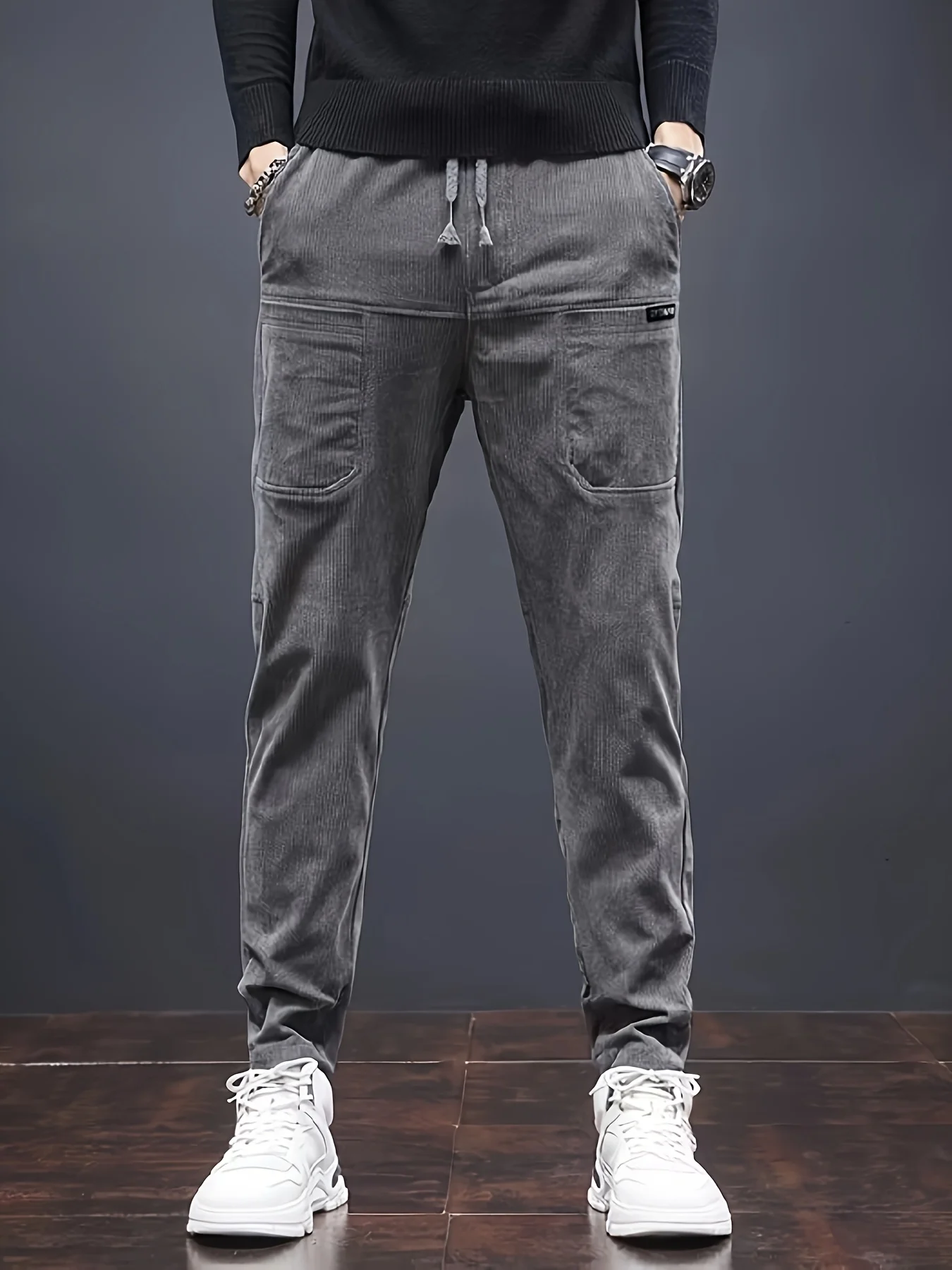 

Мужские модные однотонные спортивные штаны с карманами, дышащие спортивные леггинсы на шнурке