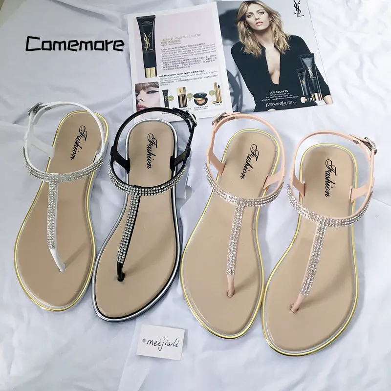 Comemore Women Summer Flat-heeled Shoes Open Toe Flip Flops Buckle Leather Roman Sandal Female Yellow 2023 Beach Thong Sandals