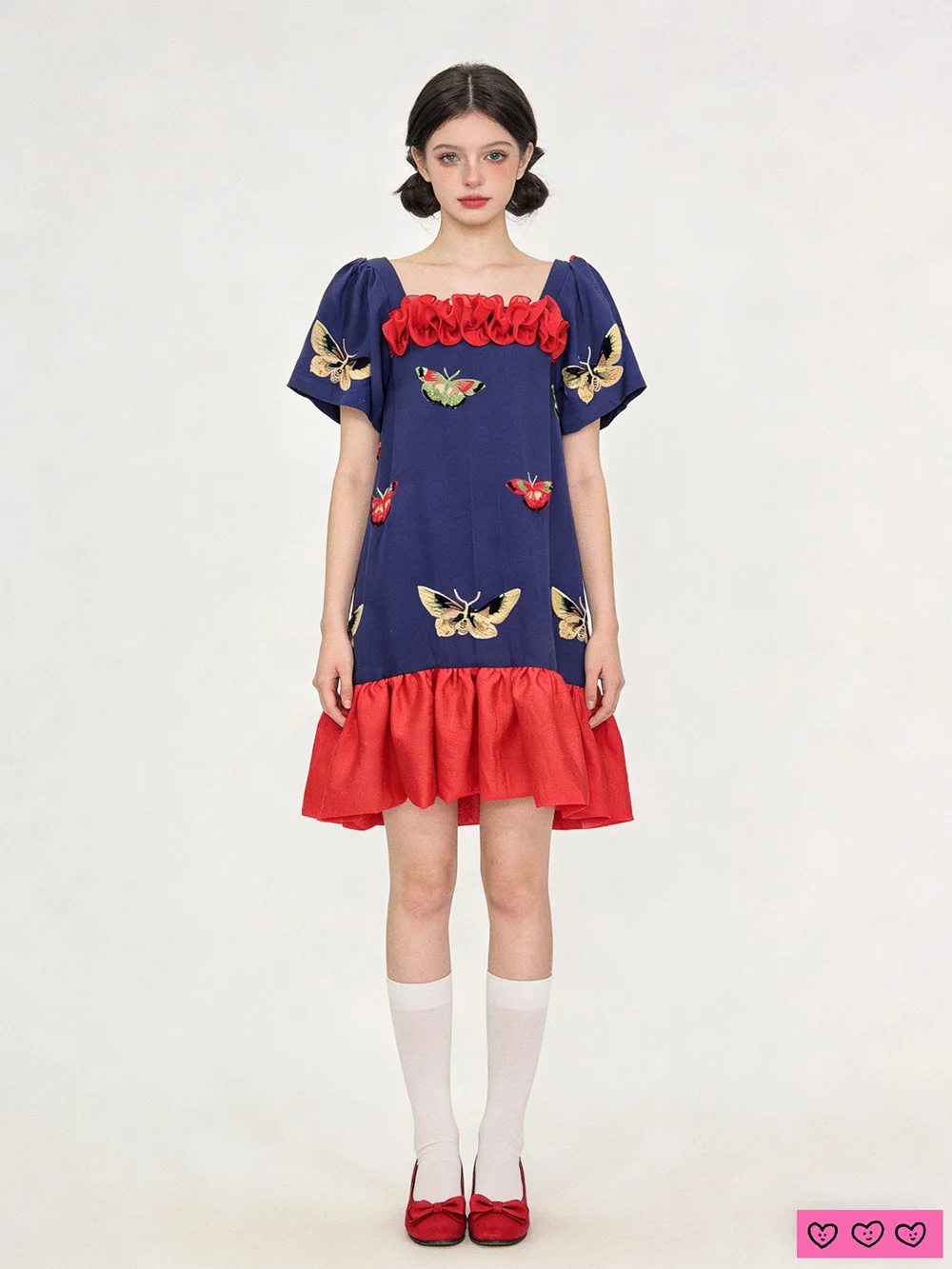 

Original Independent Red Lace Fish Tail Skirt Spring 2026 Vintage Feel Women's Dress LASS LIZ Bubble Sleeve Short Sl...