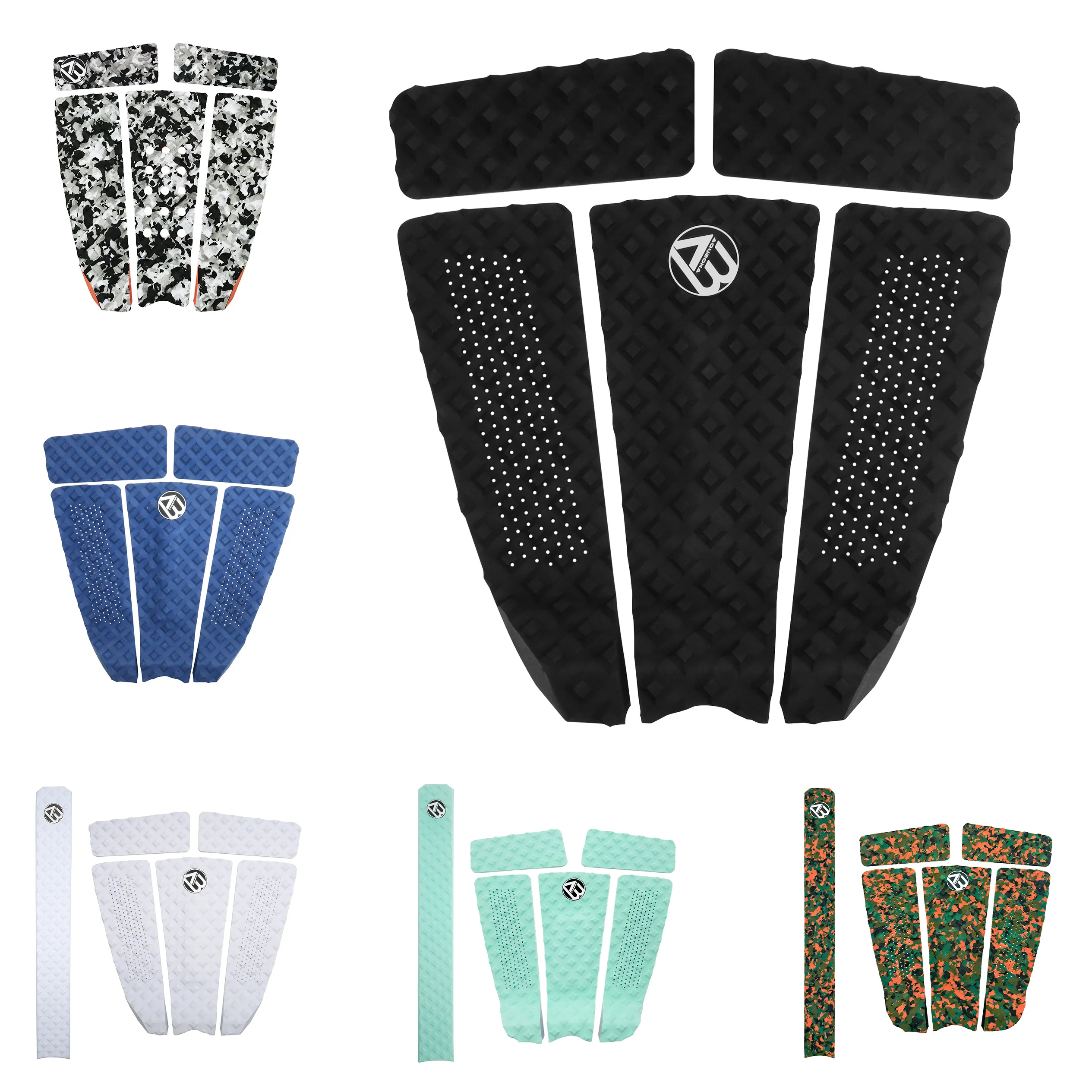 

AQUBONA 5/6 Piece Traction Pad EVA Surfboard Deck with Kicker for Stomp Skimboards Surf Boards Fish Board White Blue Black