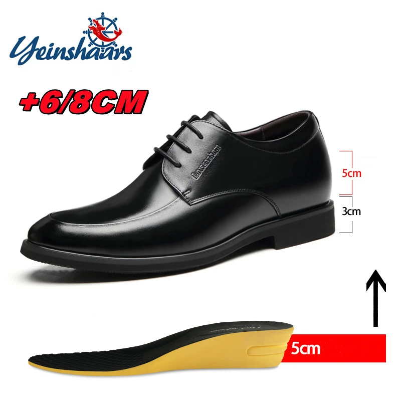 Men Leather Shoes Elevator Shoes Heightening Shoes Height Increase Shoes Height Increase Insole 6/8CM Black Height Shoes