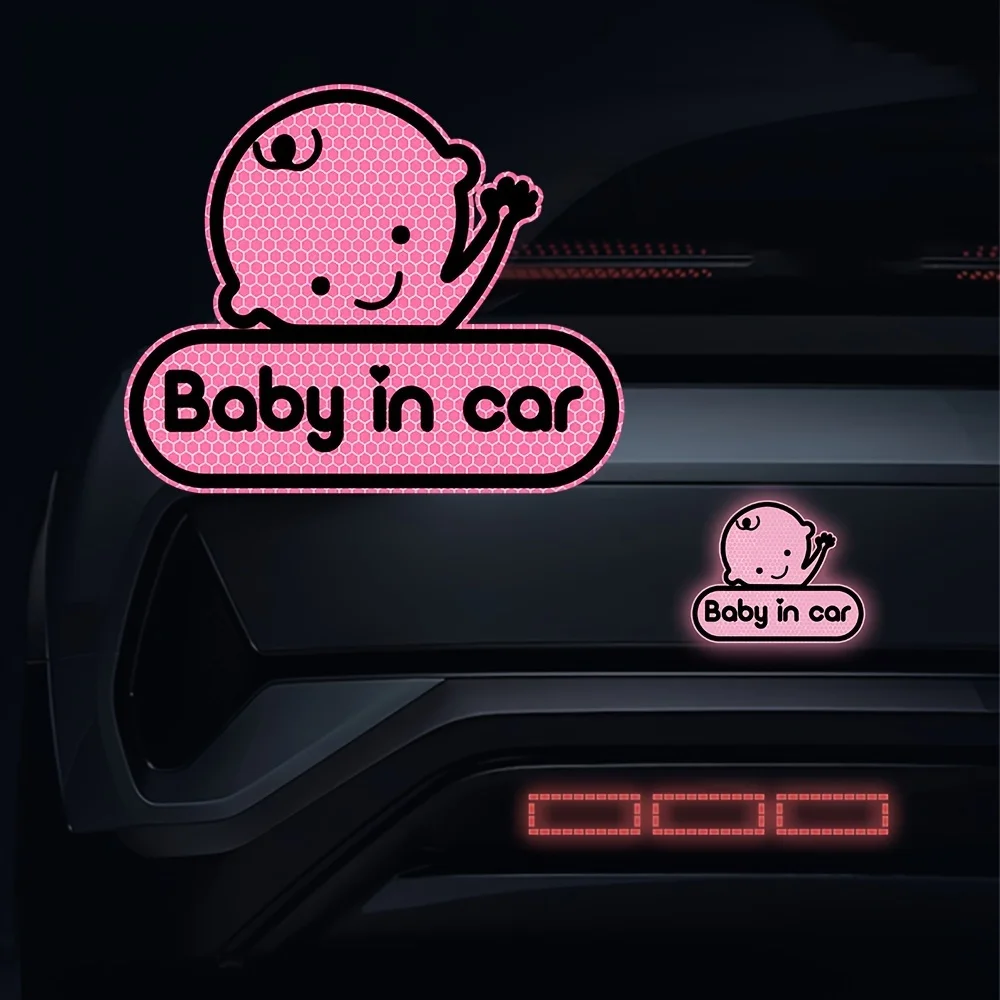 

Cute Baby Car High Reflective Sticker - Truck Window Bumper "There Is A Baby in The Car" Safety Warning Night Reflective Sticker