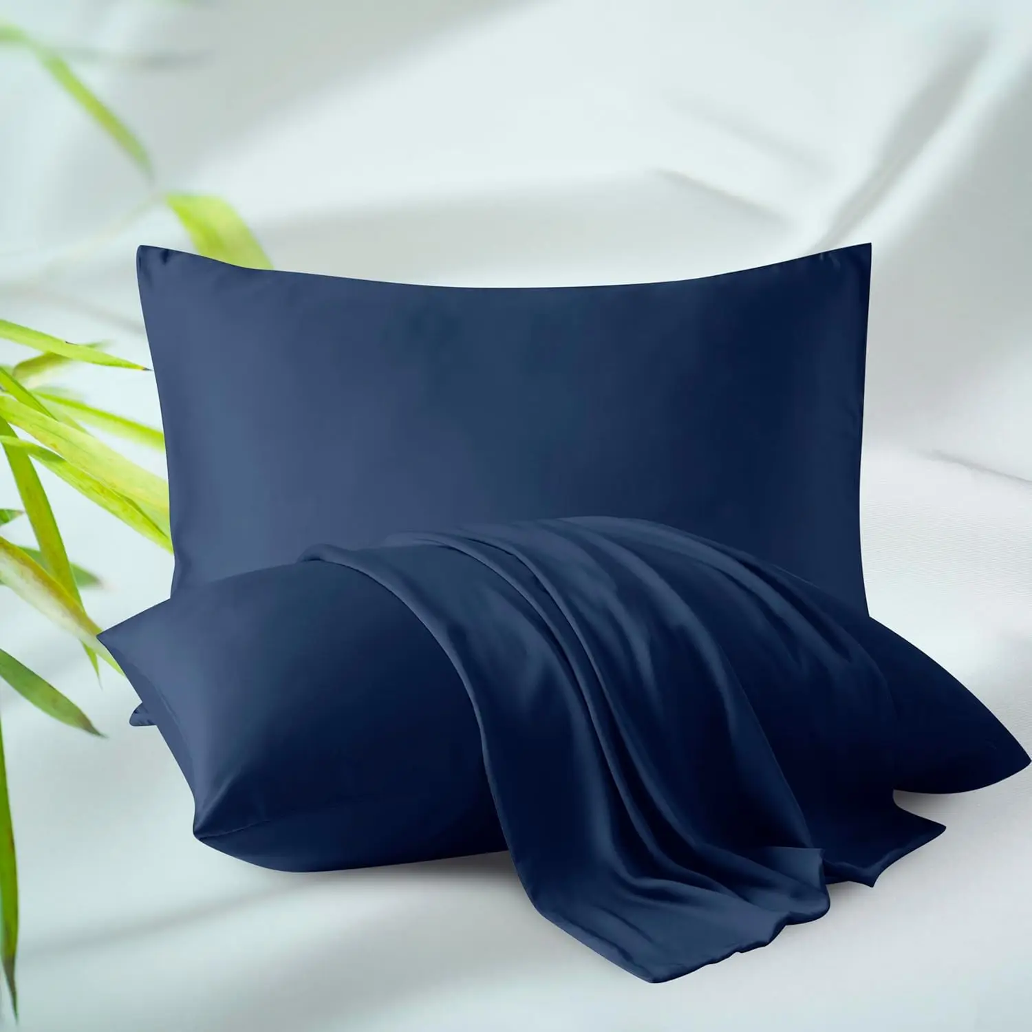 

Bamboo Viscose Zippered Pillow Cases King Size Set of 2, 400 Thread Count Cooling Pillow Protectors for Hot Sleepers, Hotel Quality Silky Soft Breathable (20x36 Inches, Navy Blue)