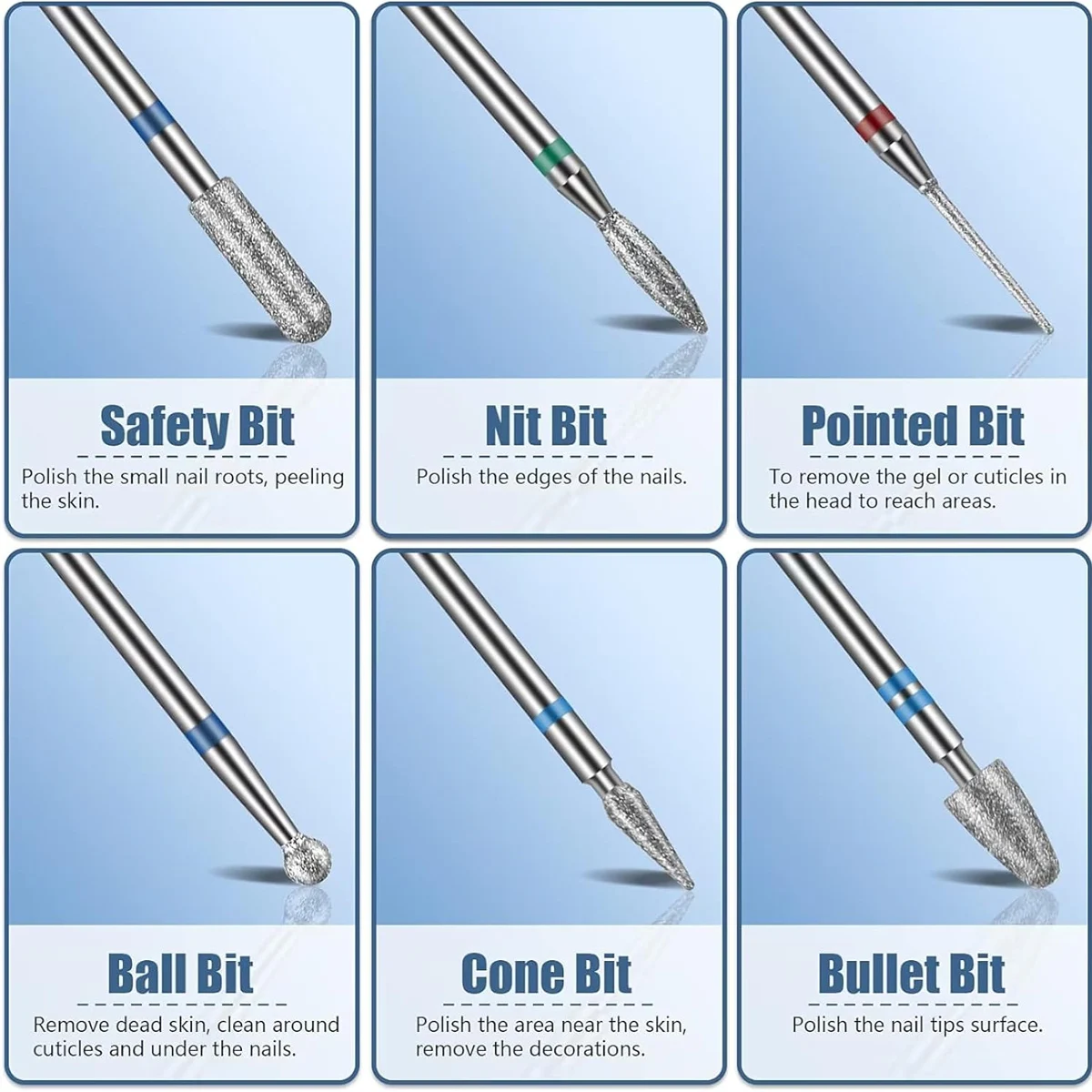 13 pçs conjunto de brocas de unhas 3/32 ''conjunto de brocas de unhas para unhas acrílicas cutícula de carboneto de diamante para broca de unhas ferramenta removedora de esmalte