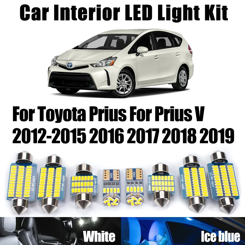12Pcs Canbus For Toyota Prius For Prius V 2012- 2016 2017 2018 2019 LED Interior Map Dome Reading Bulb Light Kit Car Accessories