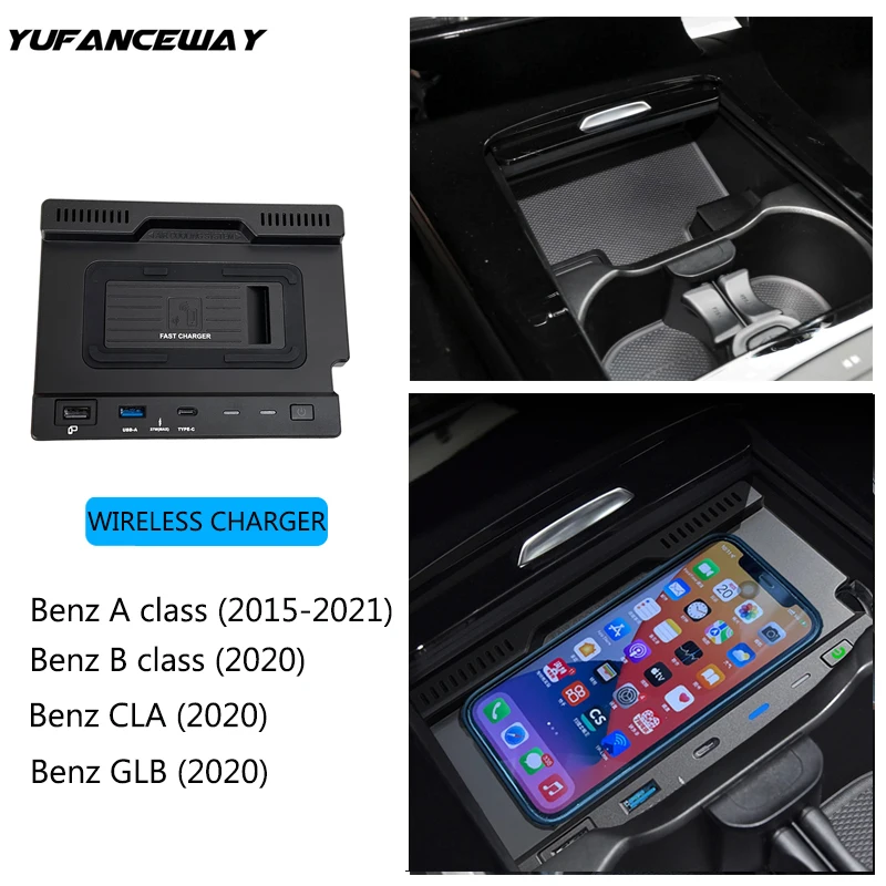 Car Wireless Charger For Mercedes Benz AMG A35L A200 /B/GLB CLA/GLA Charger AMG  W177 W247 X247 Phone Holder Fast Charging Plate