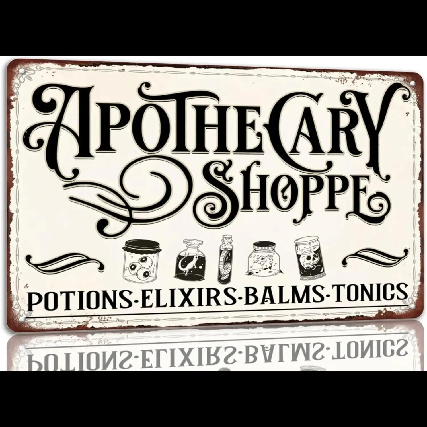 Vintage Gothic Apotheker Shoppe Blechschilder Halloween Hexe Metallschild für Zuhause Küche Bar Dekor x cm