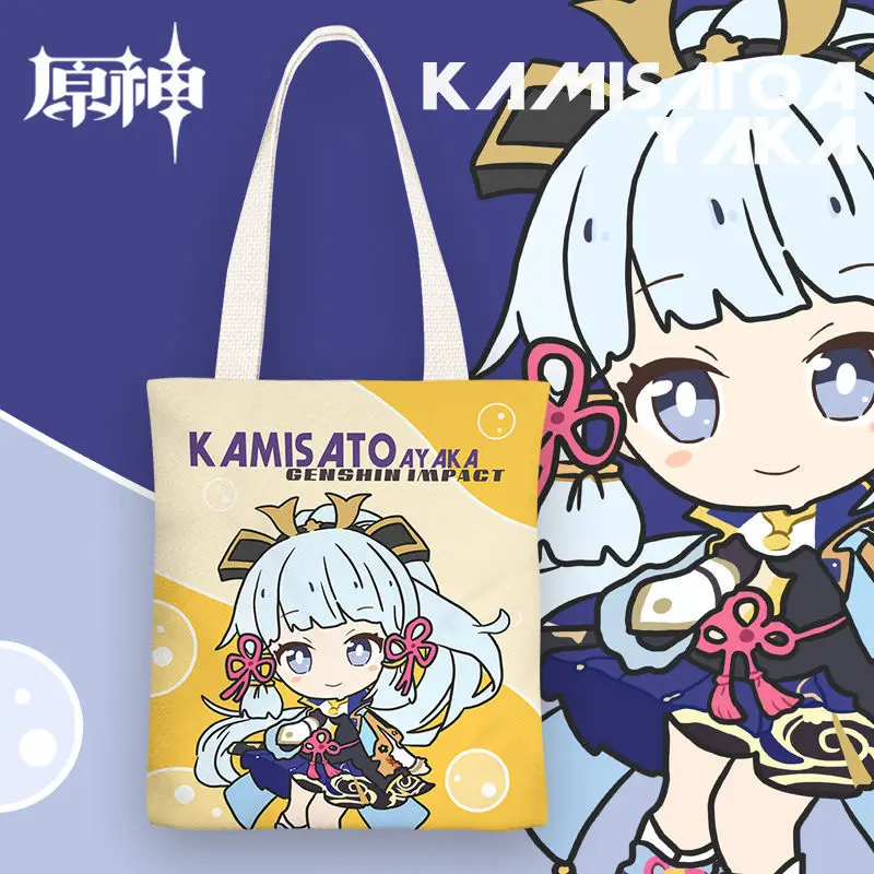 Hot Game Impact Canvas Bag Hutao Kokomi Kamisato Ayaka Large Capacity Kawaii Cosplay Women Shoulder Bags Vintage Handbag