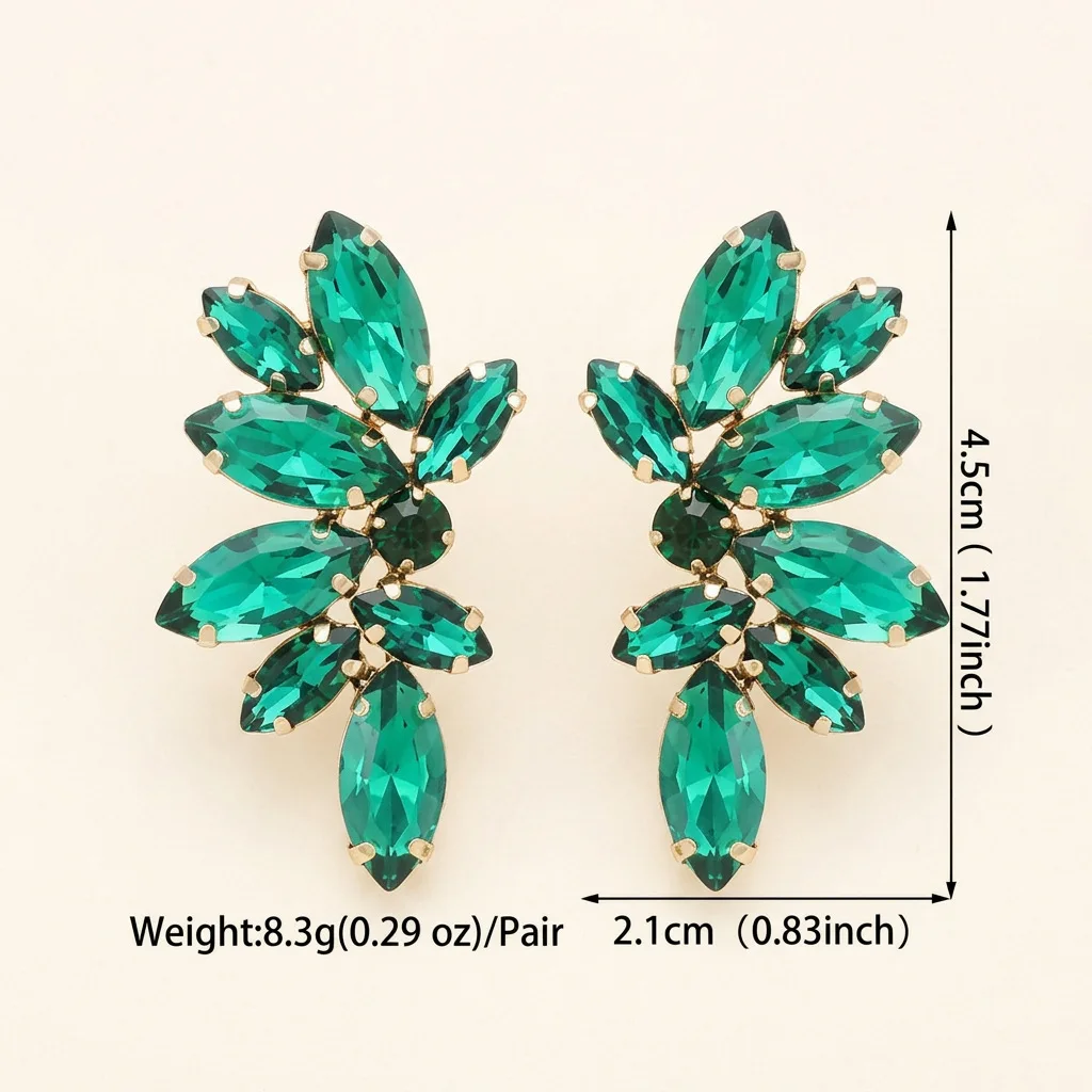 Luxury Crystal Leaf Earrings Women Marquise Rhinestone Cluster Drop Wedding Party Banquet Jewelry Elegant Fashion Statement Gift