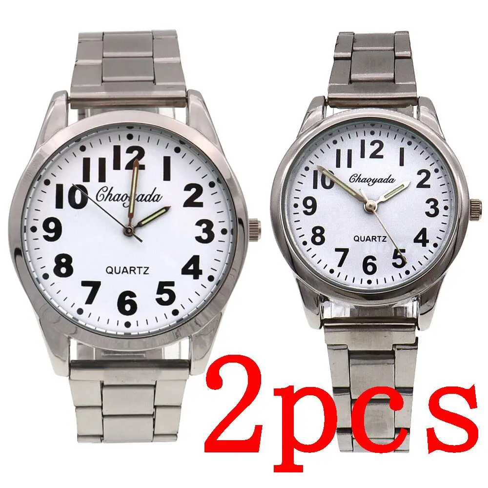 

2 шт., деловые спортивные светящиеся арабские цифры из сплава для мужчин и женщин, кварцевые часы, набор часов для влюбленных, подарочный набор