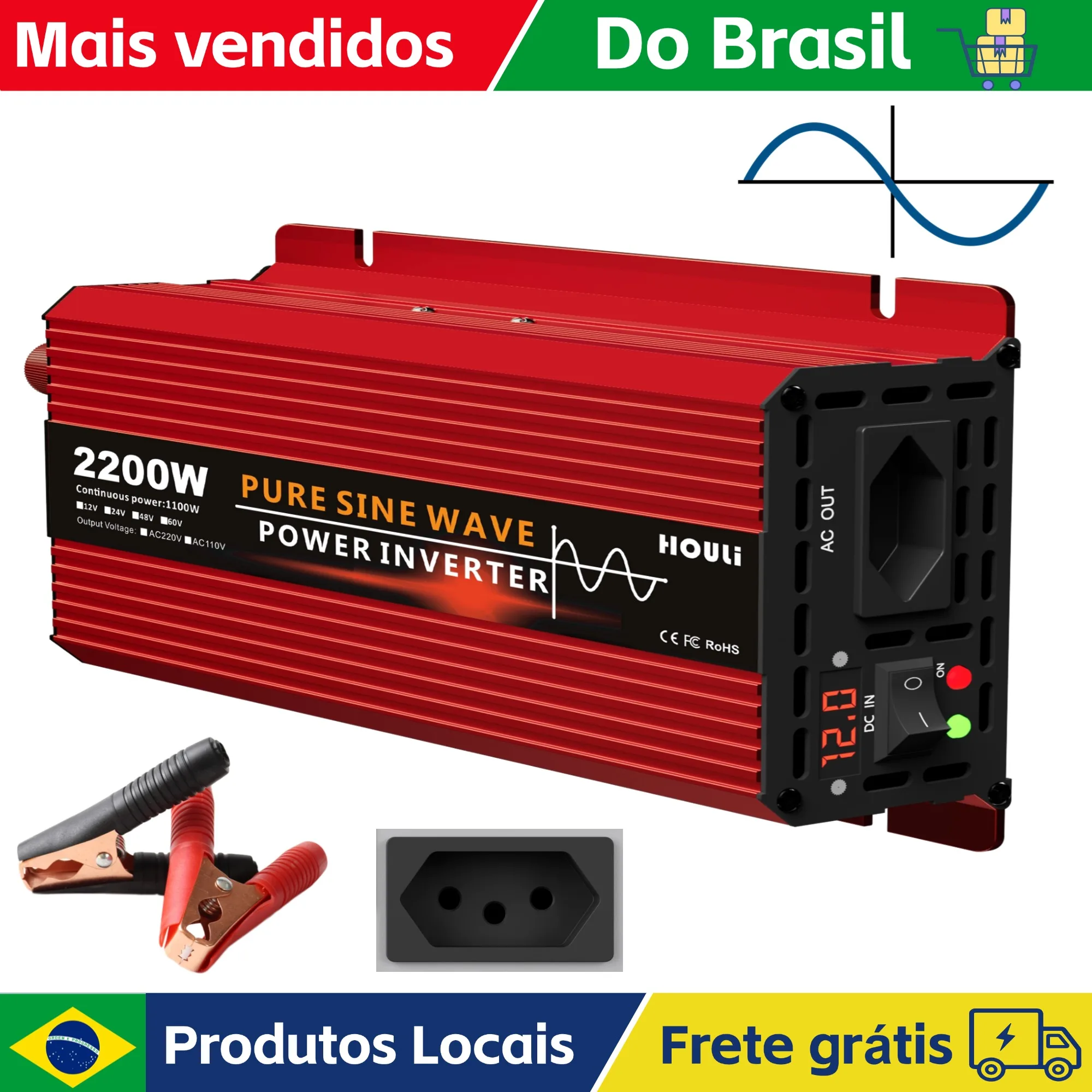 HOULI Inversor de tensão 3000w, inversor de potência 48v 110v, transformador conversor de tensão de onda senoidal pura