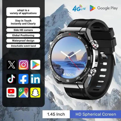 2025 A5 Pro 4G 스마트워치: 안드로이드 OS, AMOLED 화면, 2MP 카메라, GPS, WiFi, 심박수 모니터 및 남녀 스포츠 모드