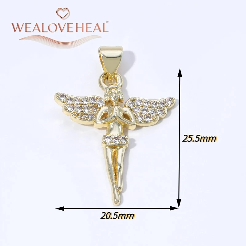 anhänger schmuck,anhänger schmuckherstellung,18K Vergoldeter Messing-Engelanhänger, Glänzender Zirkonia-Besetzter Schutzengel-Flügel-Charm für DIY-Halsketten-Schmuckherstellung Großhandel – Detail 23