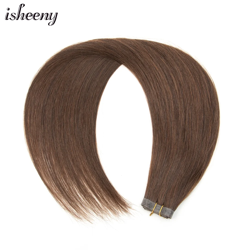 Straight Long PU Flat Hair Weft 12 16 20 inches Real Natural Dark Brown Human Hair Bundles No Taped Hair For Women